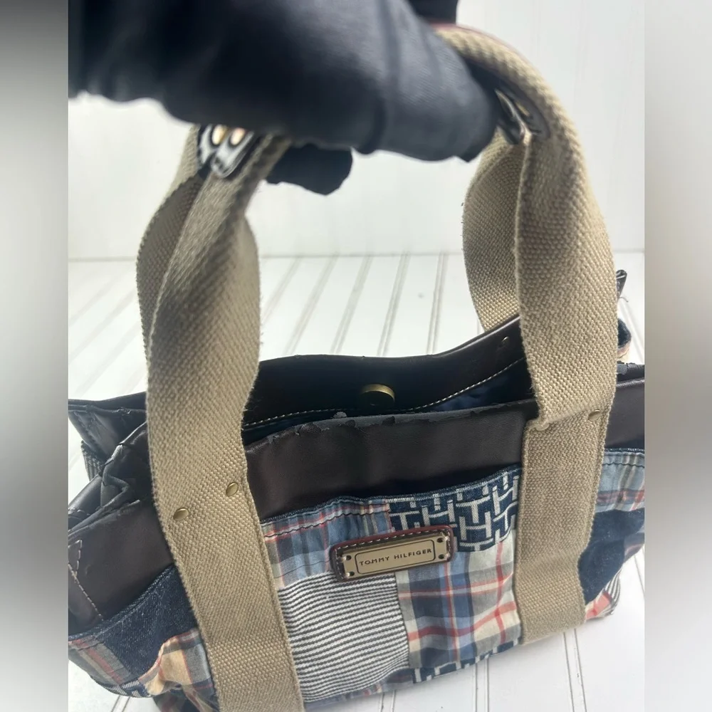 Tommy Hilfiger Vintage Y2K American Patchwork Classic Madras Plaid Denim Handbag - Picture 12 of 15